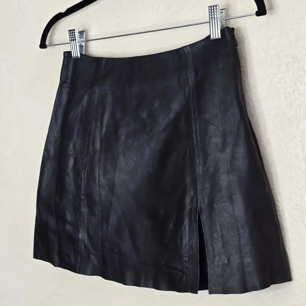 Veda x Reformation Genuine Lamb Leather Mini Skirt with Front Slit Size 2